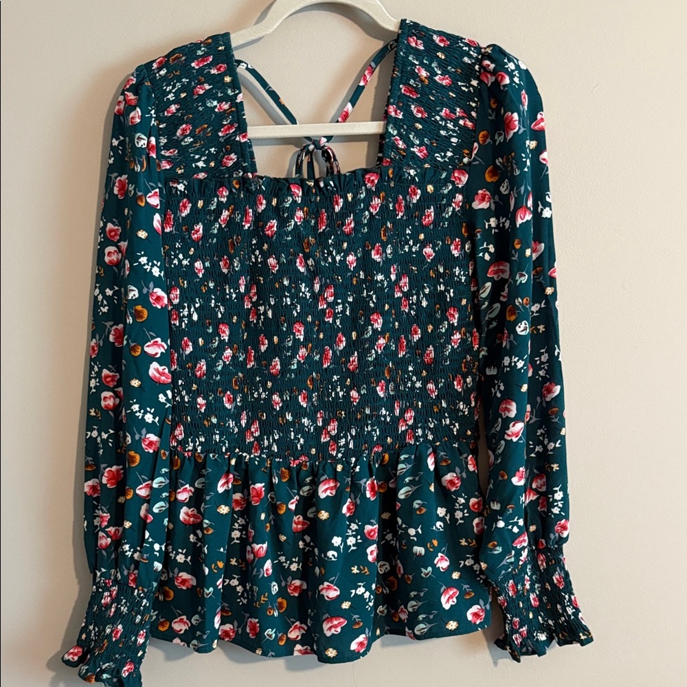 Floral Smocked Women's Top - Teal